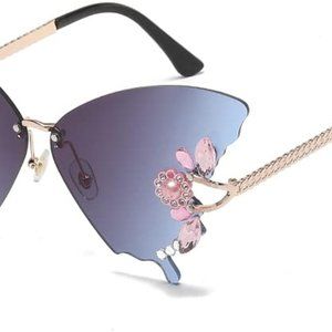 Women's Butterfly Shape Diamond Rimless Sunglasses UV Blocking Sunglasses
